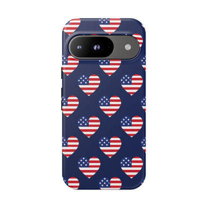 Patriotic American Flag Heart Phone Case – Tough Shockproof, USA Stars & Stripes for Iphone, Samsung Galaxy and Pixel