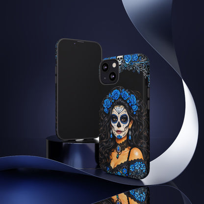 Blue Sugar Skull Woman Phone Case – Day of the Dead Aesthetic Tough Cover