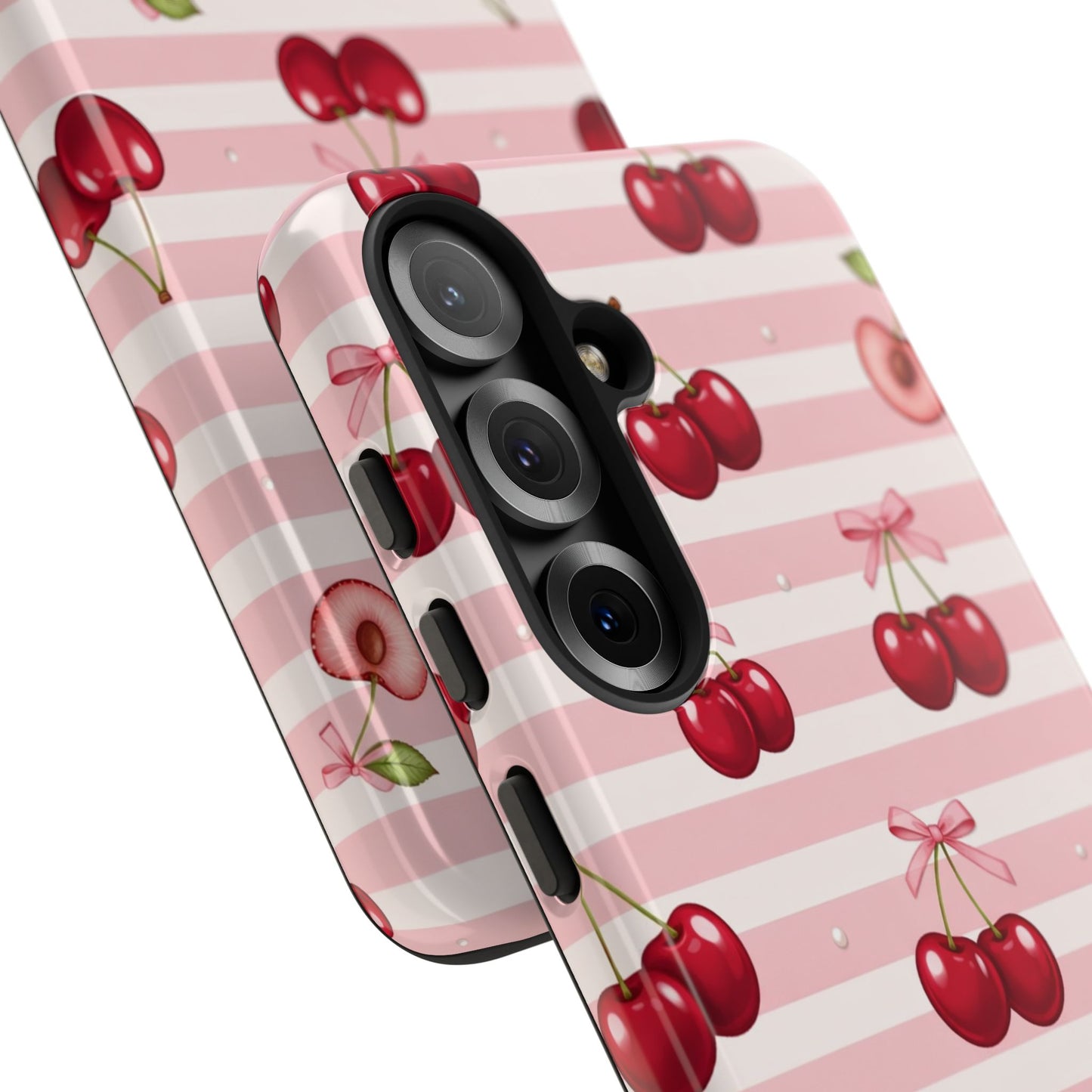 Coquette Cherry Bow Phone Case | Cute Pink Aesthetic Cherry Pattern Tough Case for iPhone & Samsung