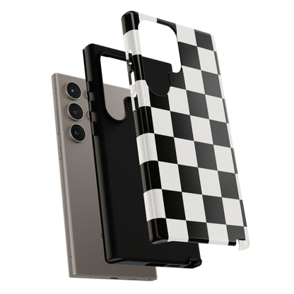 Black & White Checkerboard Phone Case – Classic Aesthetic Tough Protective Case