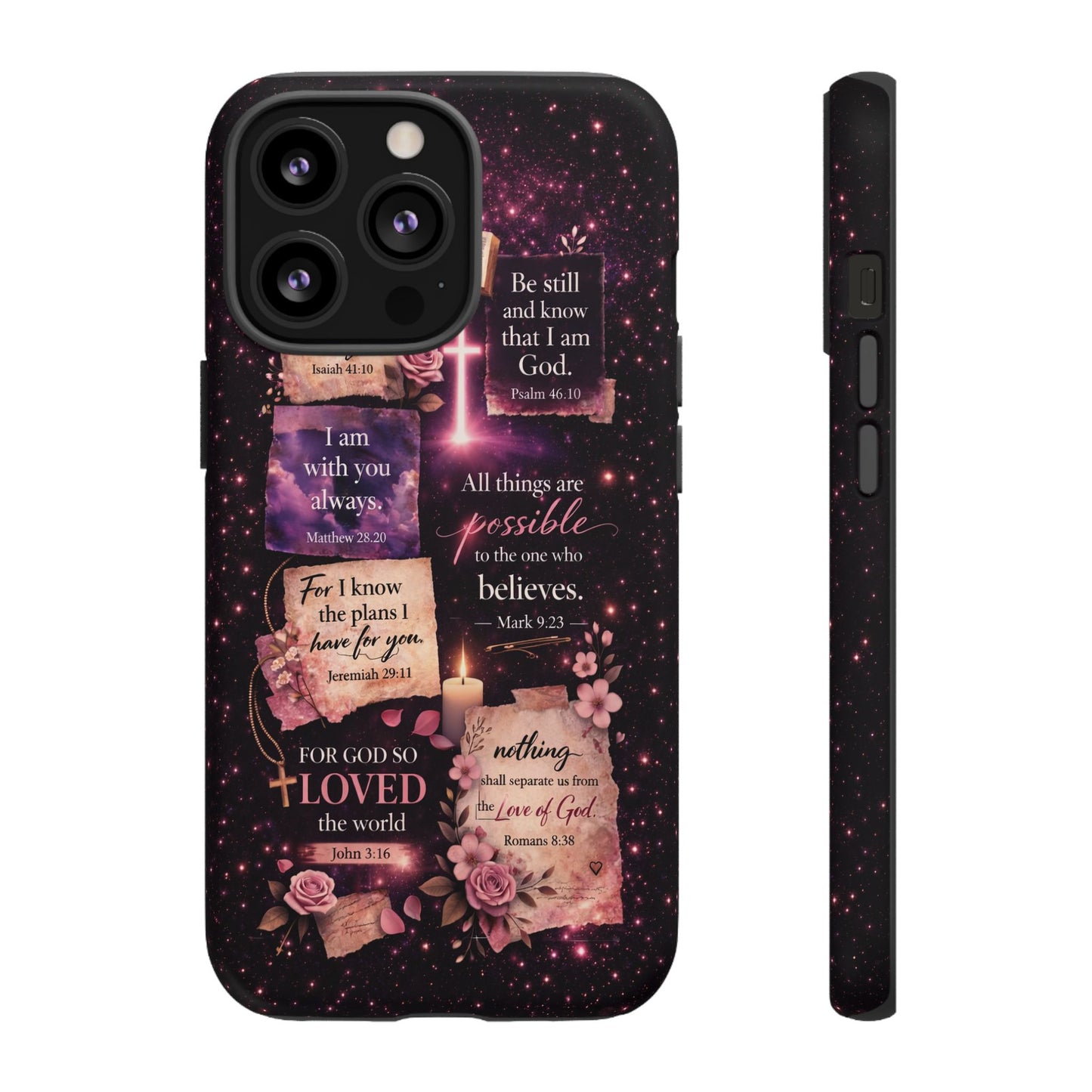 Christian Bible Verse Phone Case Pink Floral Faith Tough Protective Cover Gift