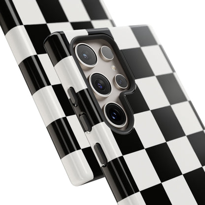 Black & White Checkerboard Phone Case – Classic Aesthetic Tough Protective Case
