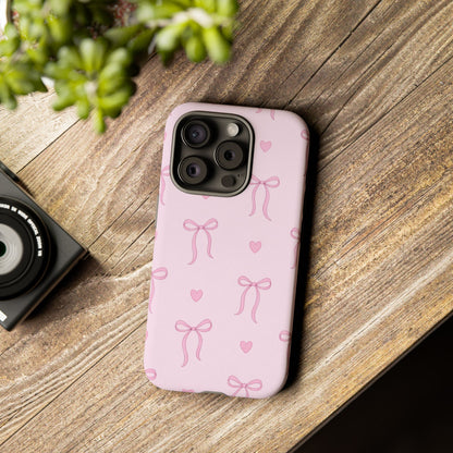 Pink Bow Heart Aesthetic Phone Case – Coquette Cute Tough Cover
