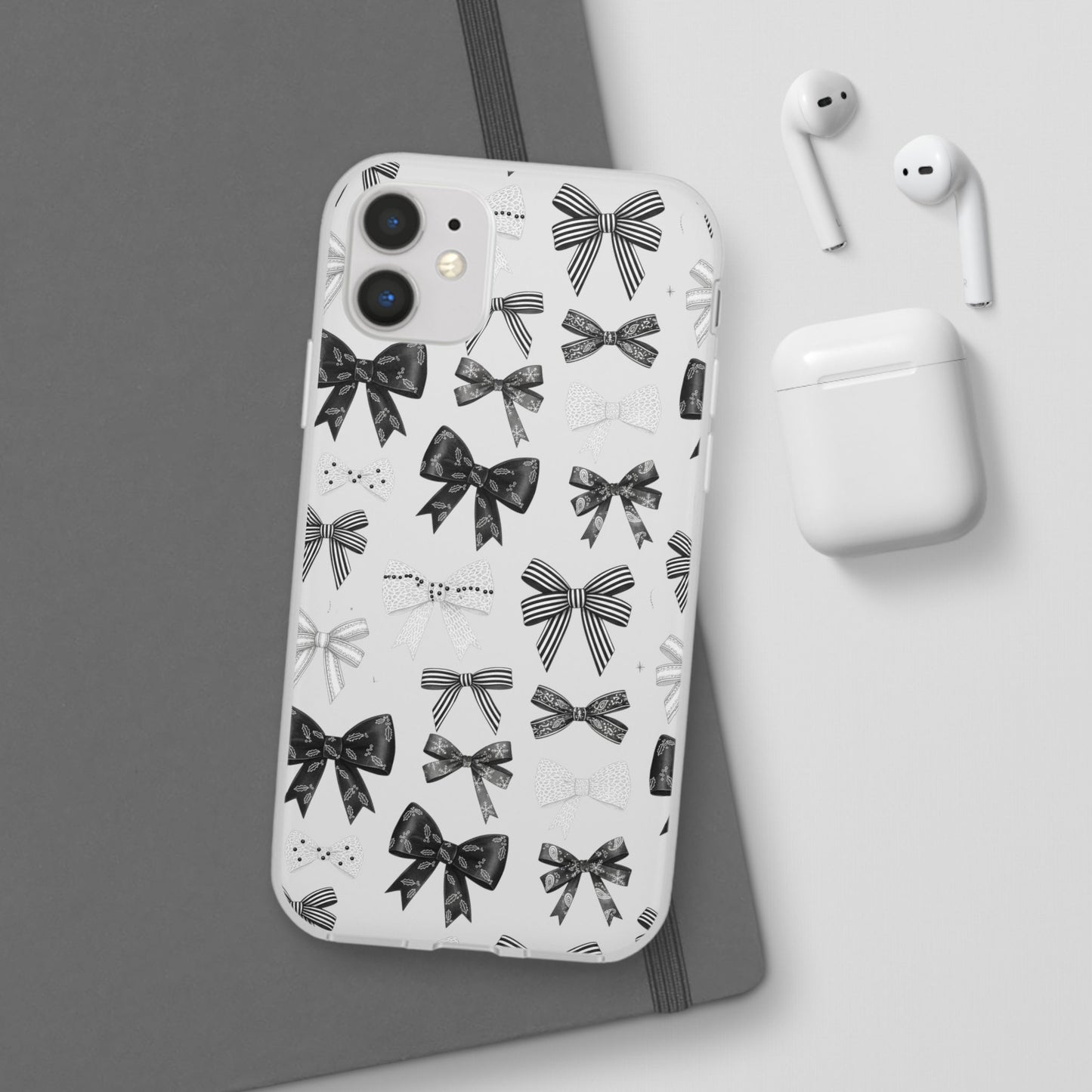 Black & White Bow Pattern Phone Case | Minimal Coquette Flexi Case