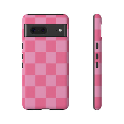 Pink Checkerboard Phone Case – Cute Aesthetic Tough Case for iPhone & Samsung