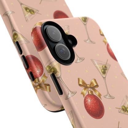 Cocktail Ornament Phone Case – Pink Martini & Cherry Pattern | Glossy or Matte for Iphone, Samsung Galaxy and Pixel
