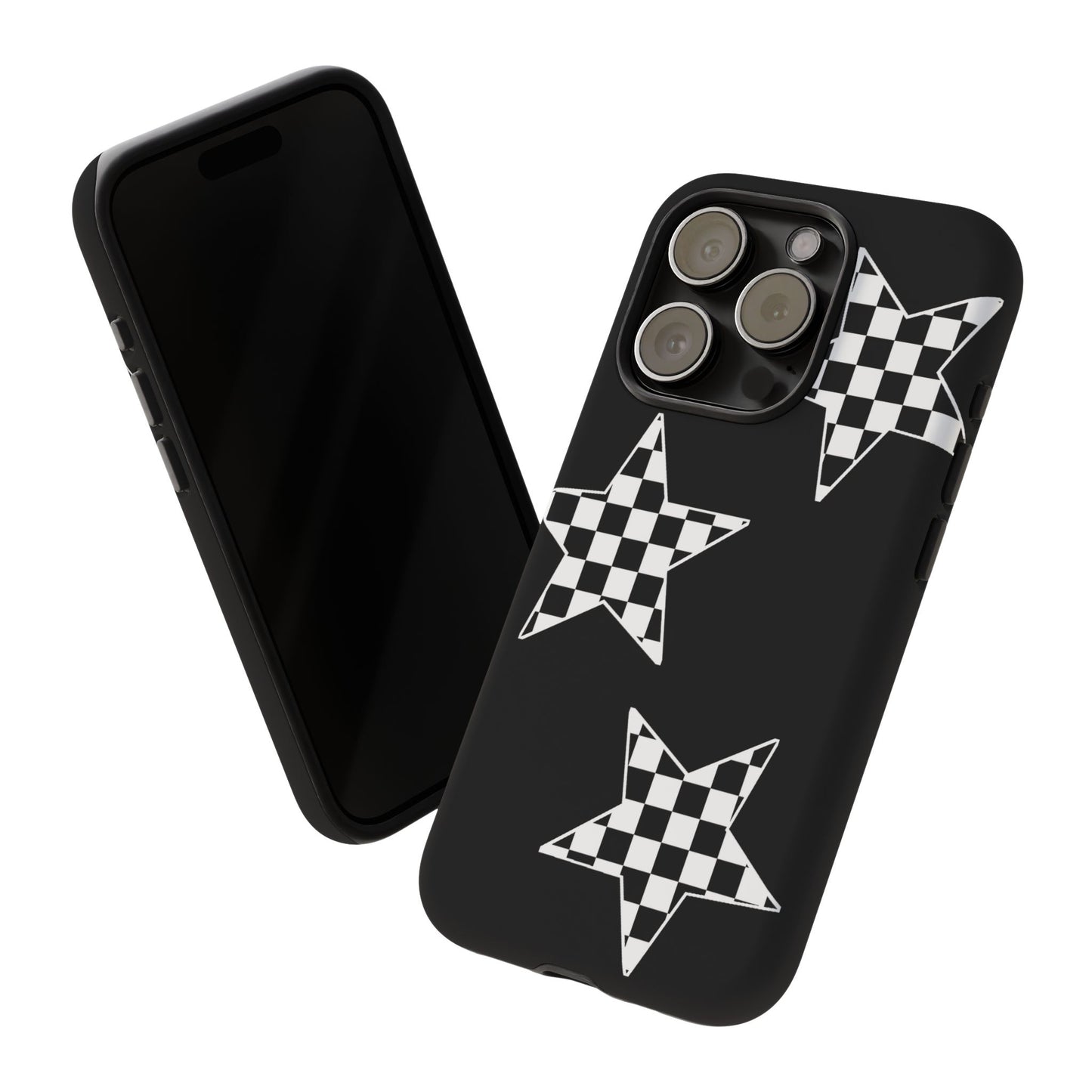 Checkered Star Tough Phone Case – Black Retro Graphic Protective Cover for Iphone, Samsung Galaxy and Pixel