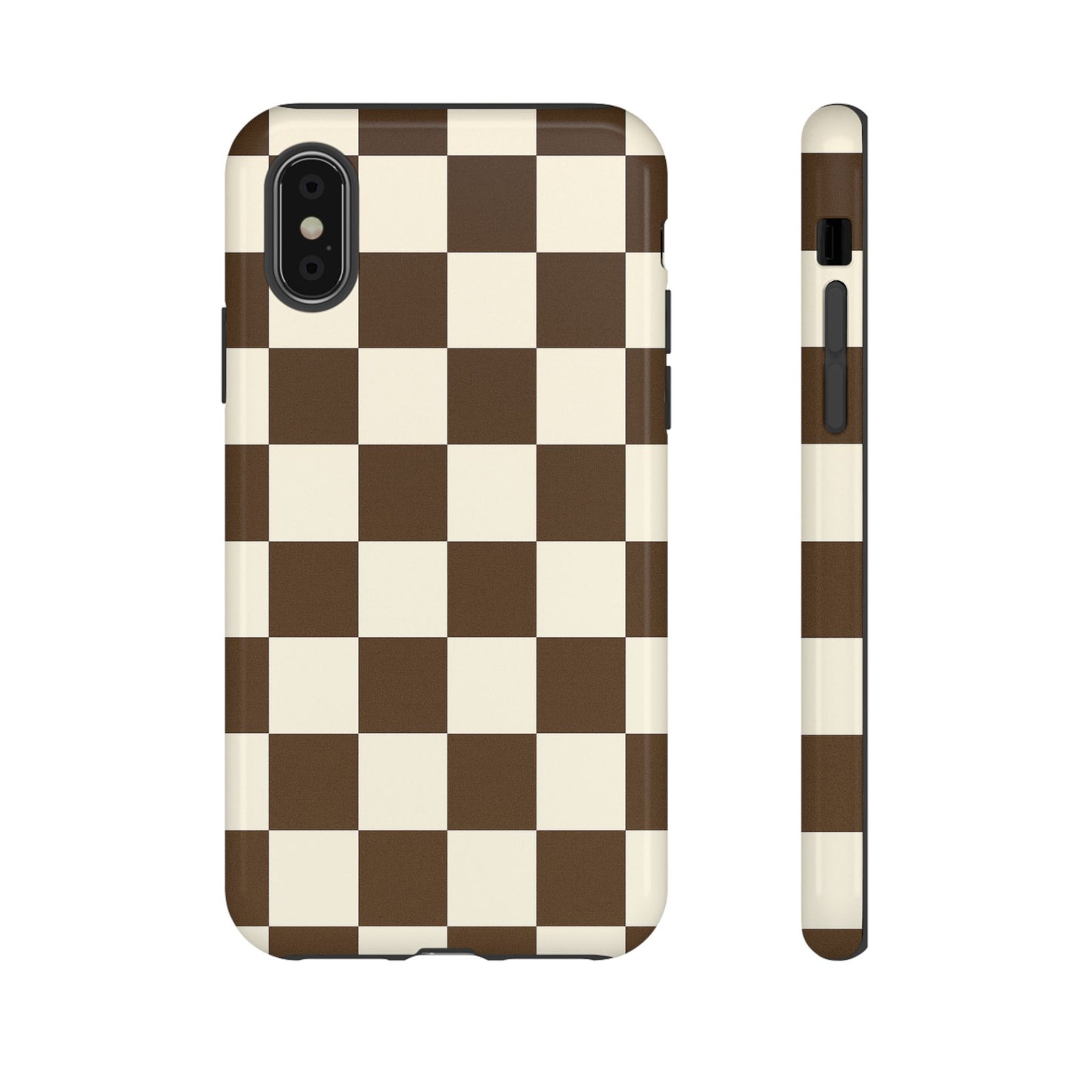Mocha Checkerboard Phone Case | Neutral Aesthetic Tough Case