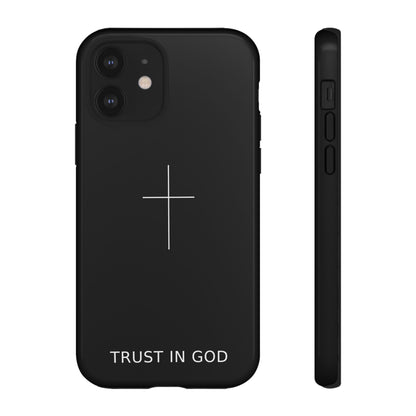 Trust in God Phone Case Minimal Cross Christian Black Tough Cover
