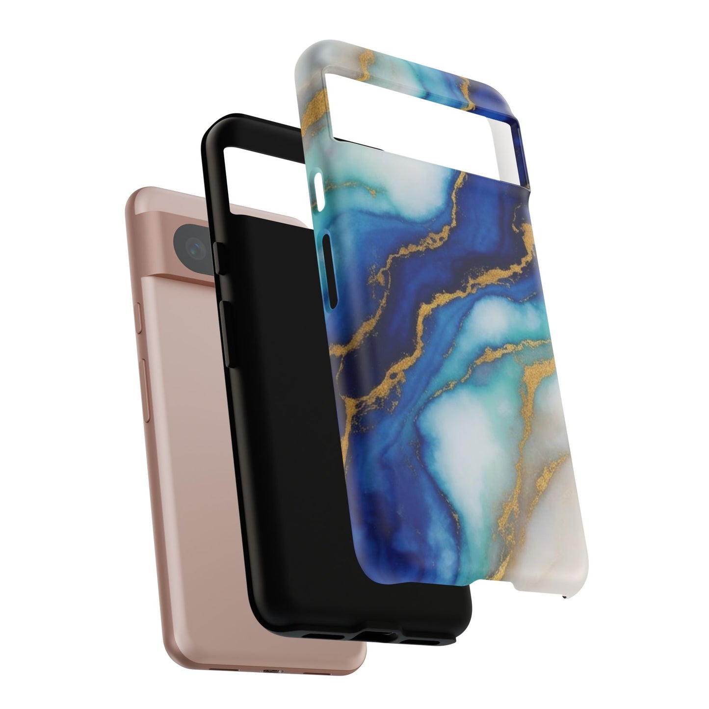 Blue & Gold Marble Phone Case – Luxury Resin Art Tough Case (iPhone, Samsung, Pixel)