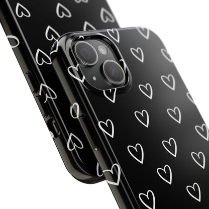 Doodle Heart Phone Case – Minimal Black & White Heart Pattern | Tough Protective Case
