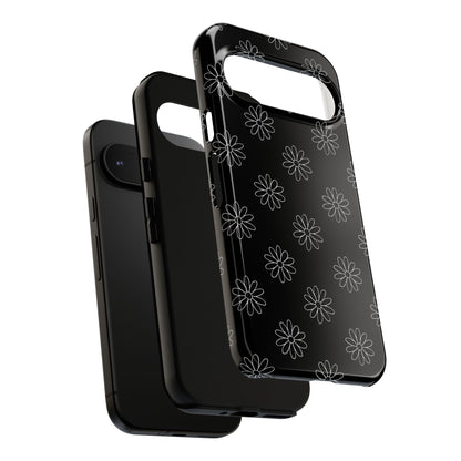 Black Daisy Floral Phone Case – Slim Protective Tough Case for Iphone, Samsung Galaxy and Pixel