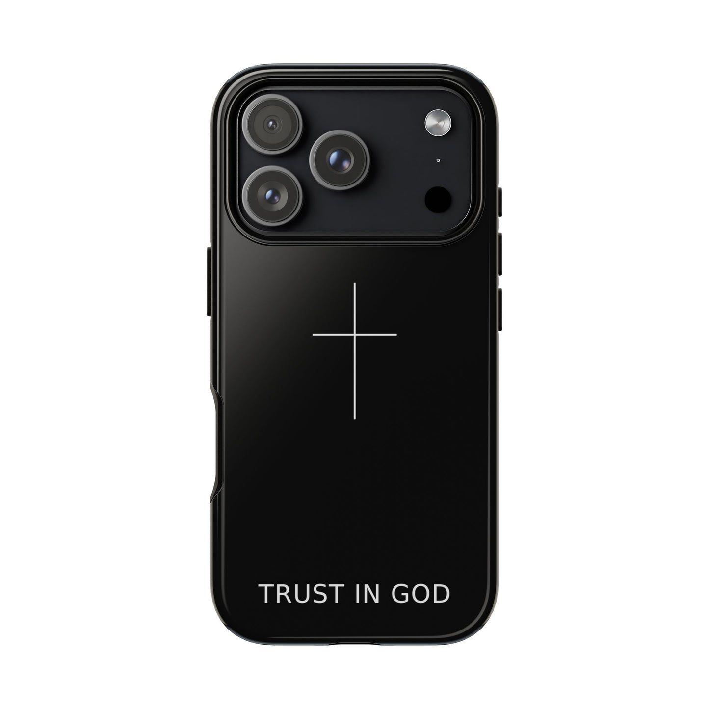 Trust in God Phone Case Minimal Cross Christian Black Tough Cover