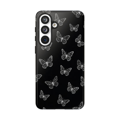 White Butterfly Pattern Phone Case – Dark Aesthetic Monochrome Tough Cover