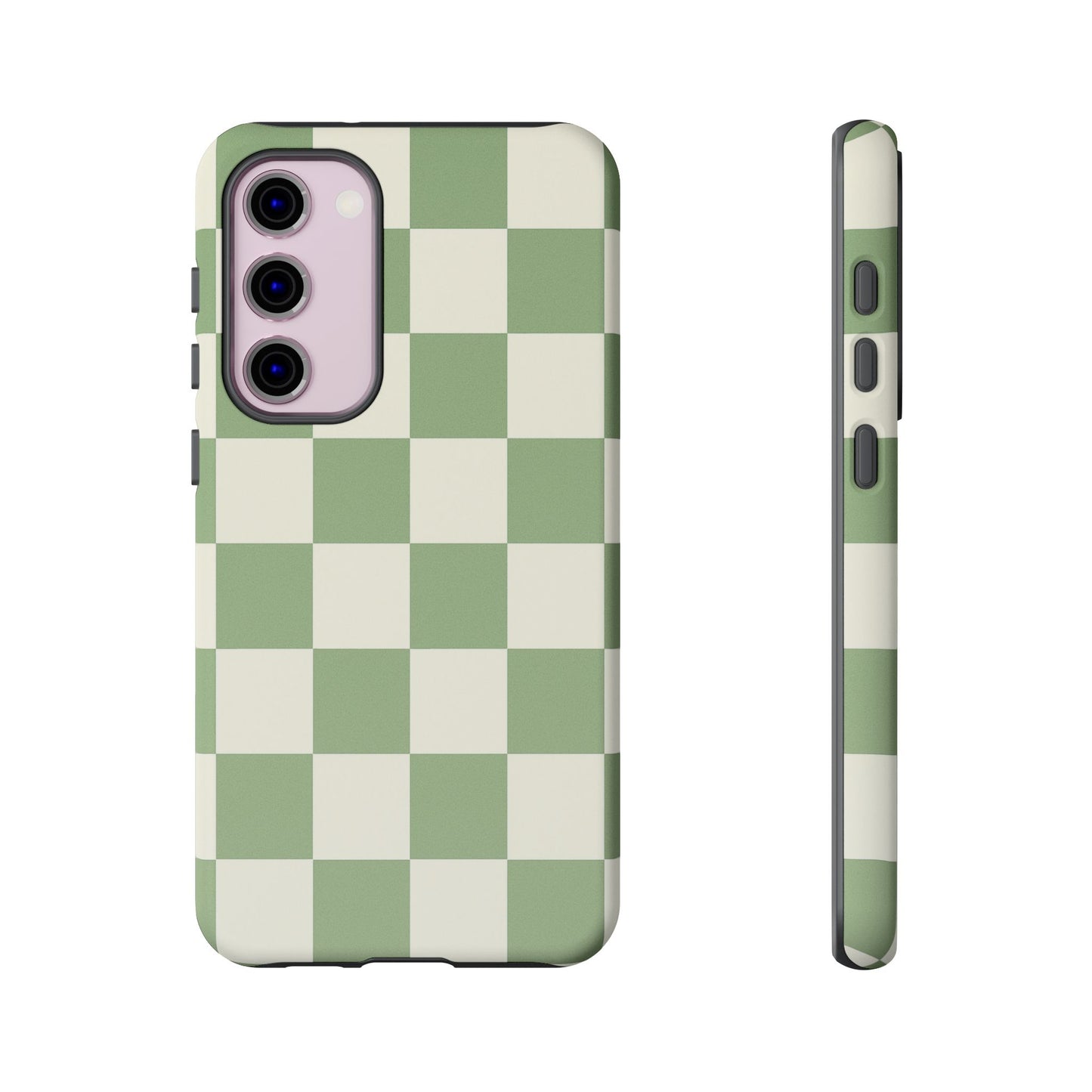 Sage Green Checkerboard Phone Case | Minimal Aesthetic Checkered iPhone & Samsung Tough Case