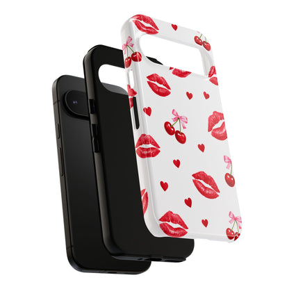 Red Lips & Cherry Phone Case – Y2K Retro Aesthetic Tough Cover