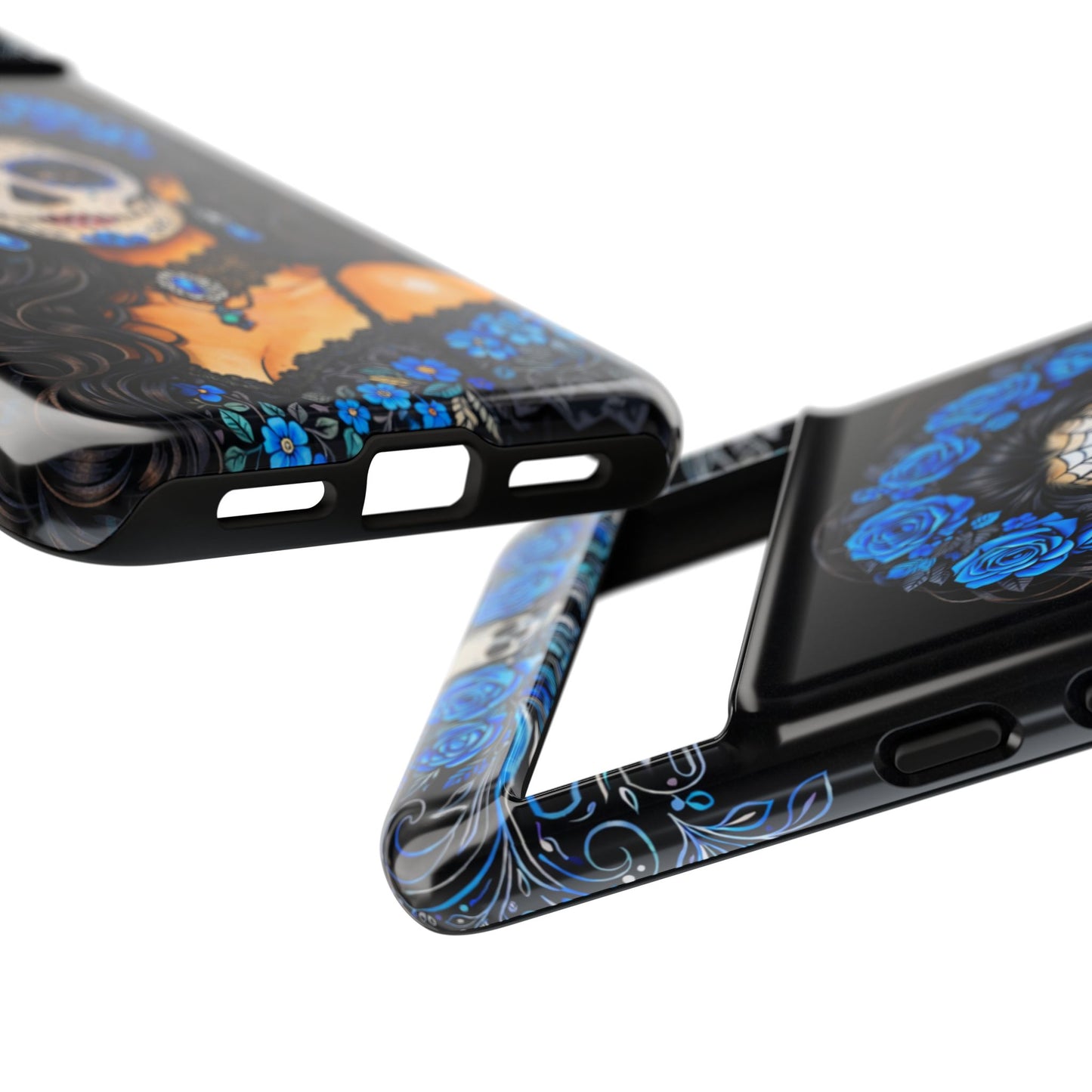 Blue Sugar Skull Woman Phone Case – Day of the Dead Aesthetic Tough Cover