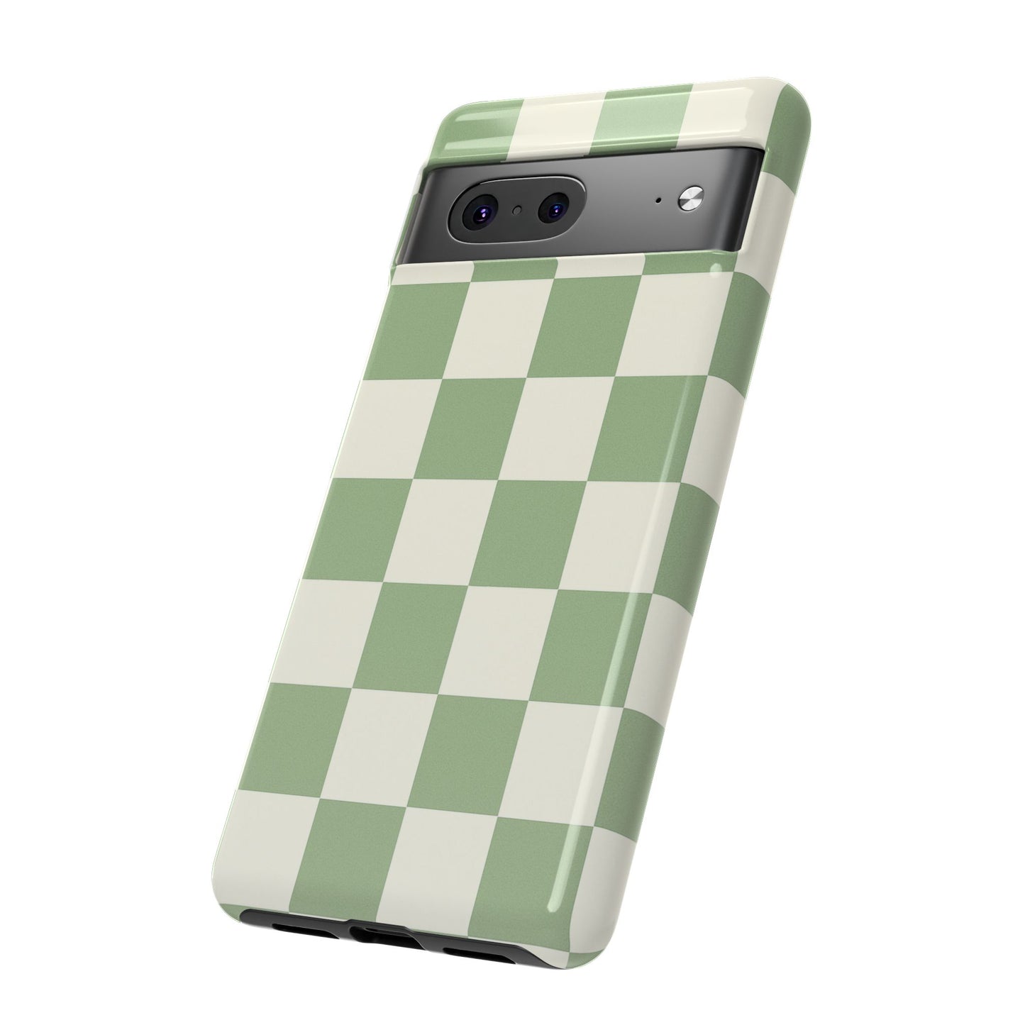 Sage Green Checkerboard Phone Case | Minimal Aesthetic Checkered iPhone & Samsung Tough Case