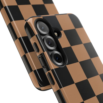 Brown Checkered Phone Case | Aesthetic Checkerboard iPhone & Samsung Tough Case