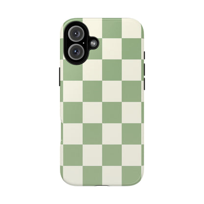 Sage Green Checkerboard Phone Case | Minimal Aesthetic Checkered iPhone & Samsung Tough Case