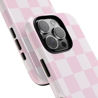 Light Pink Checkerboard Phone Case | Pastel Aesthetic Checkered iPhone & Samsung Tough Case