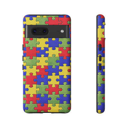 Colorful Puzzle Phone Case, Autism Awareness Jigsaw Design, Tough Protective Case, iPhone & Samsung Case, Vibrant Puzzle Pattern