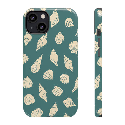 Seashell Pattern Phone Case | Teal Coastal Shells Tough Case for Iphone, Samsung Galaxy and Pixel