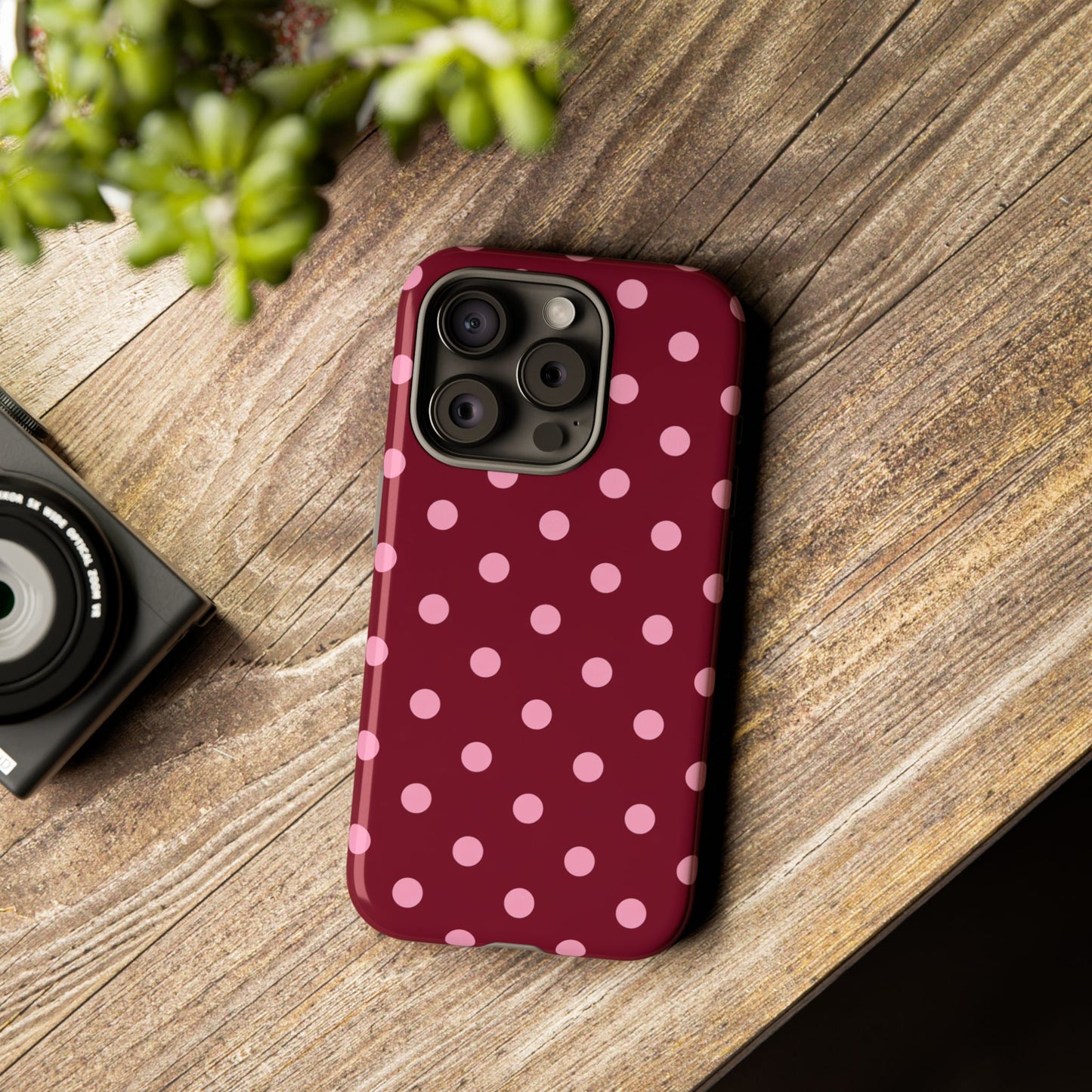 Pink Polka Dot Phone Case – Cute Aesthetic Tough Protective Phone Cover for Iphone, Samsung Galaxy and Pixel