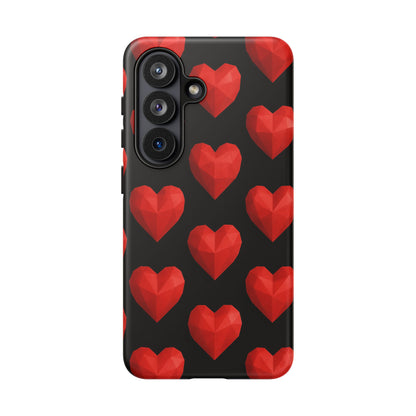 Red Heart Phone Case – Geometric Heart Pattern Tough Case (Black)
