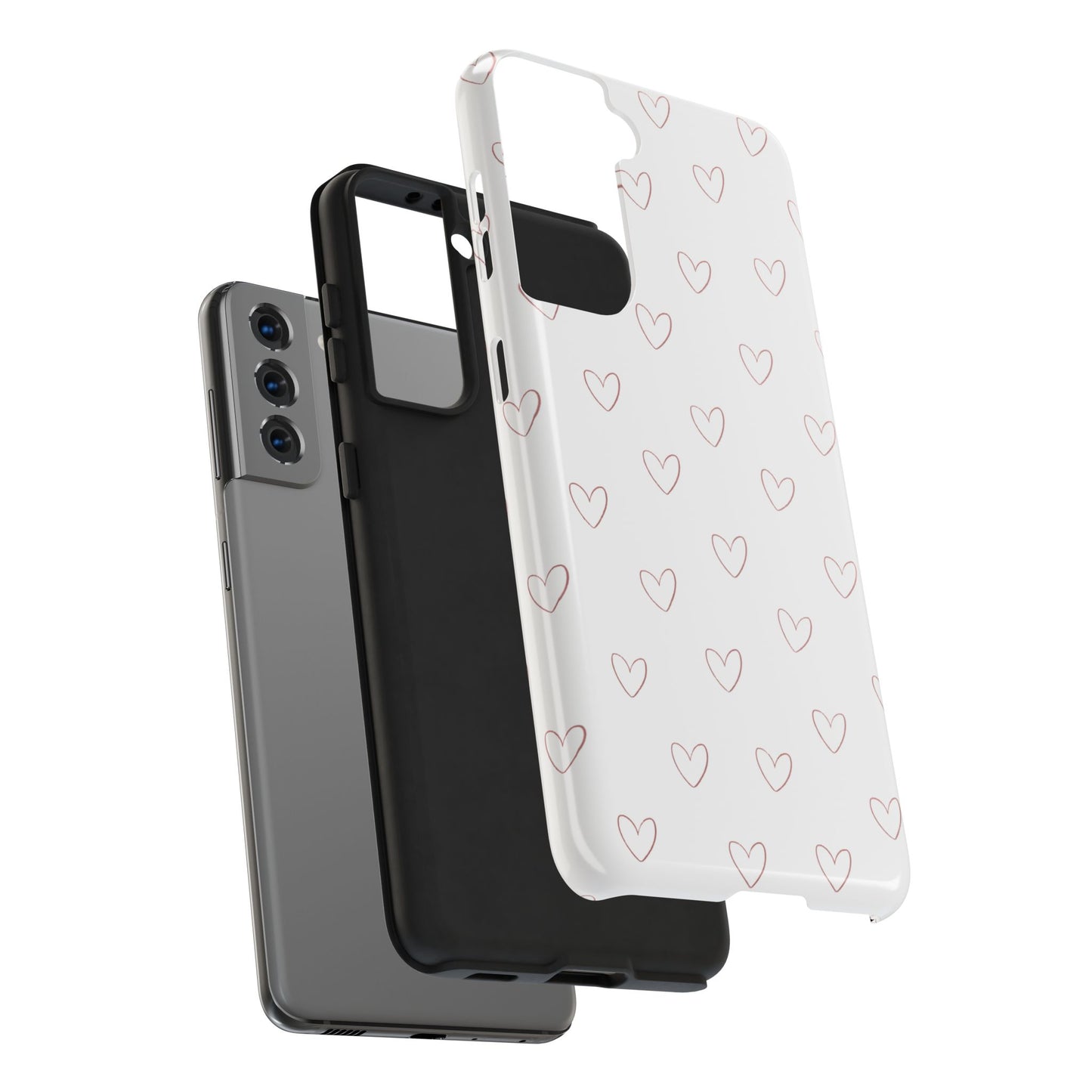 Hand-Drawn Hearts Tough Phone Case | Minimal Pink Heart Pattern