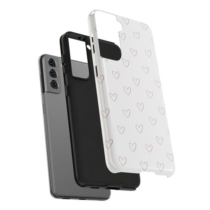 Hand-Drawn Hearts Tough Phone Case | Minimal Pink Heart Pattern