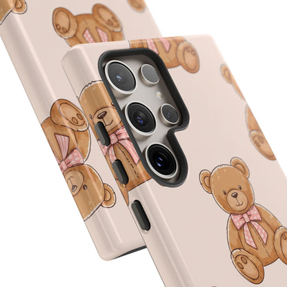 Teddy Bear Phone Case | Cute Coquette Aesthetic Pink Bear Pattern Case | Kawaii Soft Girl iPhone & Samsung Tough Protective Case