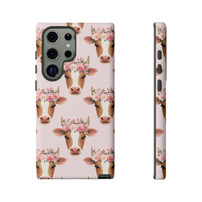 Floral Cow Phone Case – Cute Pink Cow Print Tough Protective Case for Iphone, Samsung Galaxy and Pixel
