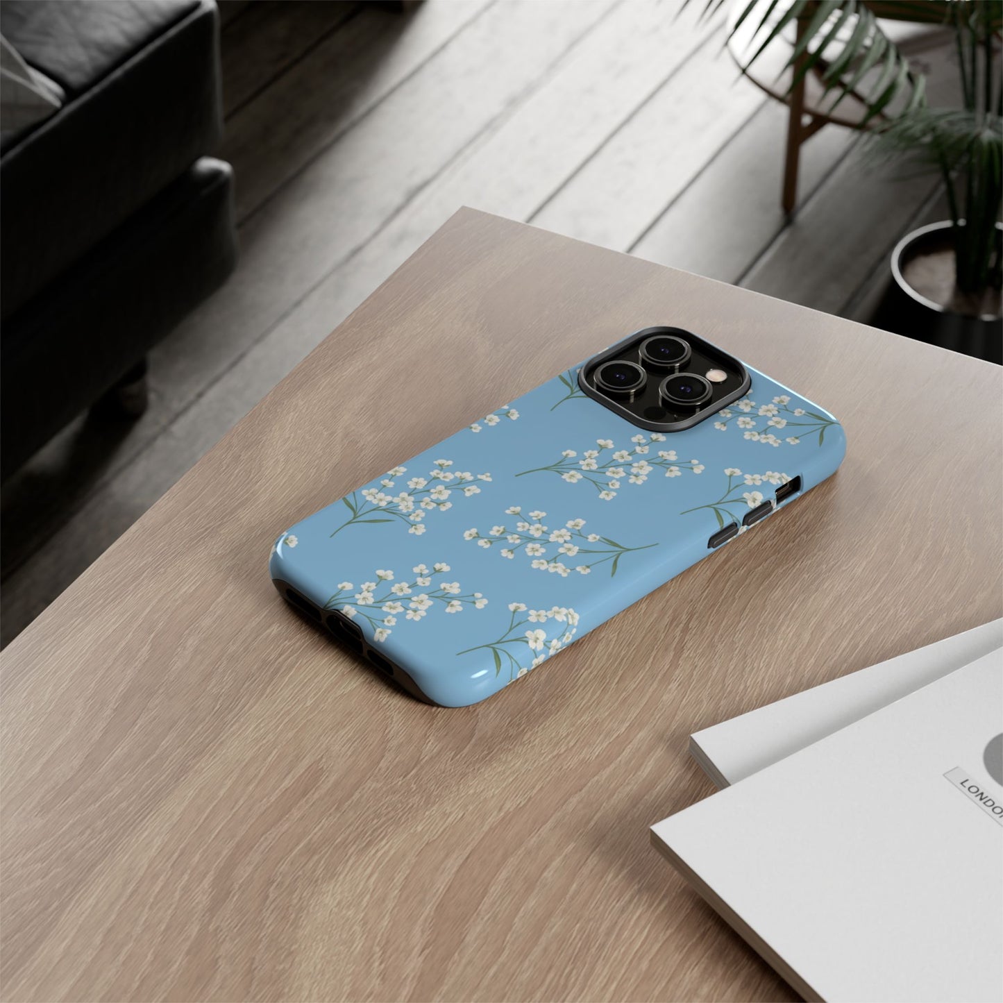 Baby’s Breath Floral Phone Case – Blue Minimal Flower Aesthetic Tough Case