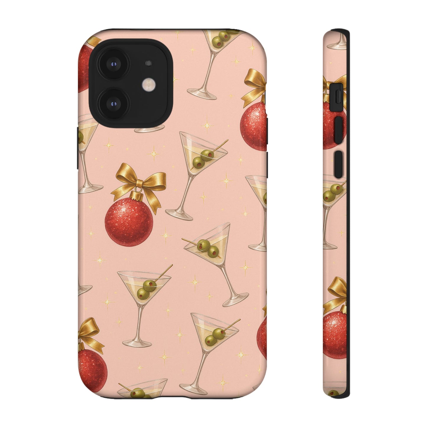 Cocktail Ornament Phone Case – Pink Martini & Cherry Pattern | Glossy or Matte for Iphone, Samsung Galaxy and Pixel