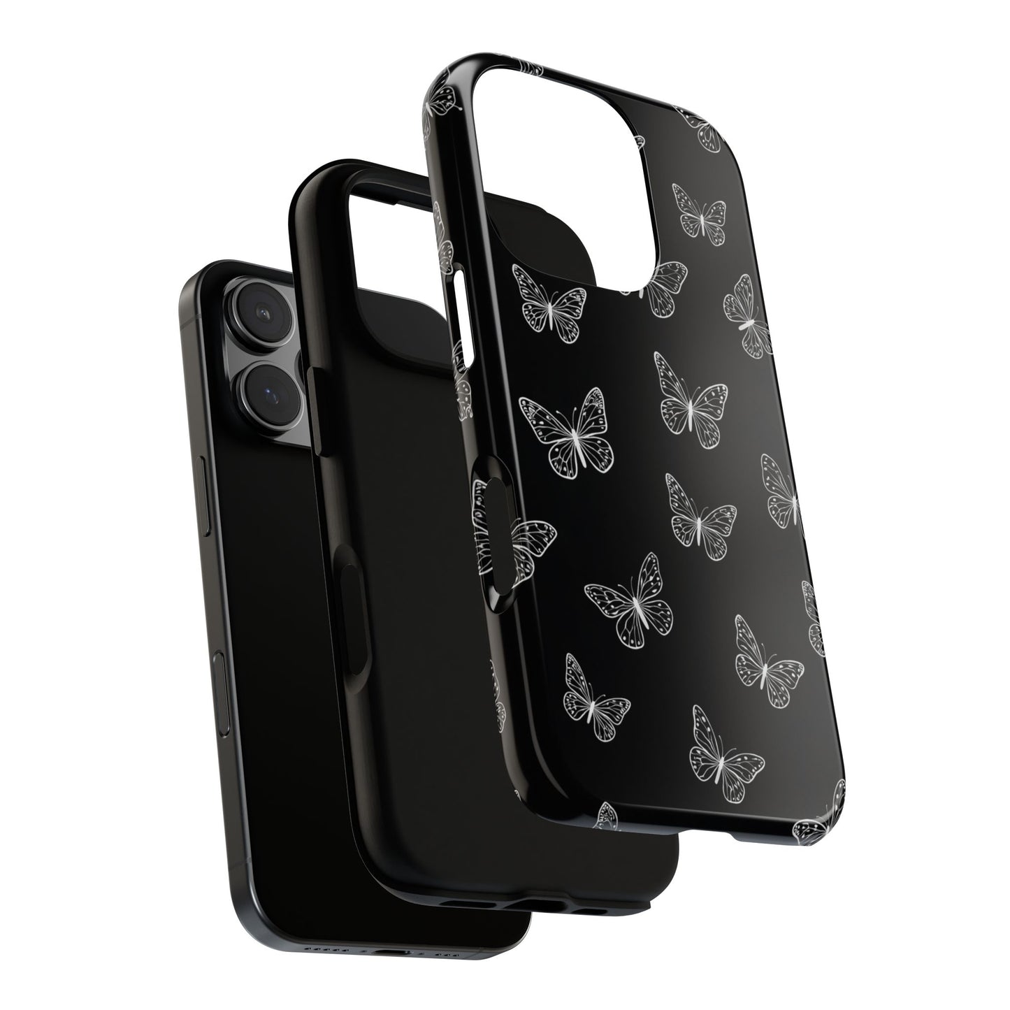 White Butterfly Pattern Phone Case – Dark Aesthetic Monochrome Tough Cover