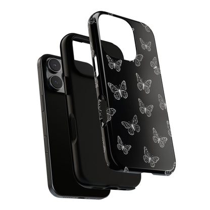 White Butterfly Pattern Phone Case – Dark Aesthetic Monochrome Tough Cover