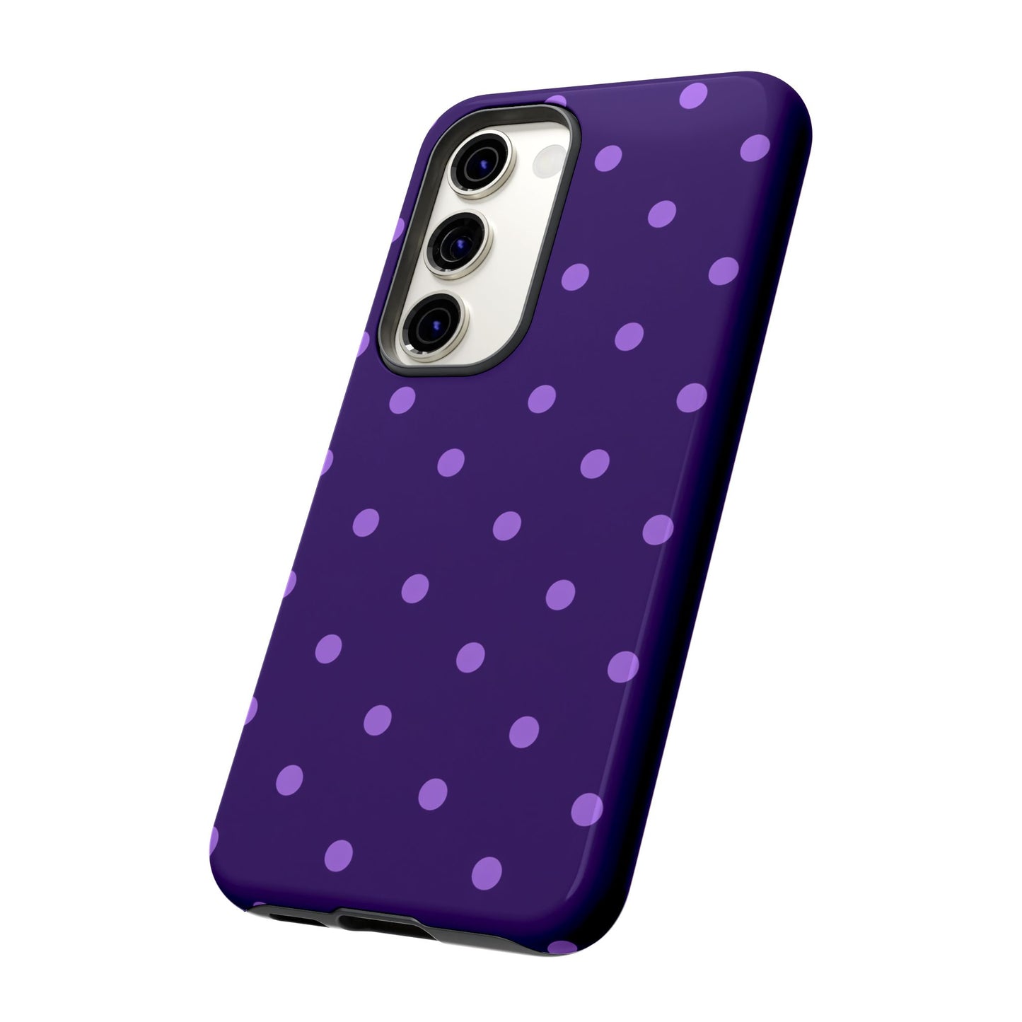 Purple Polka Dot Tough Phone Case – Cute Stylish Durable Protective Cover for Iphone, Samsung Galaxy and Pixel