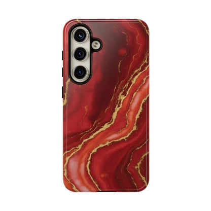 Red Agate Marble Phone Case – Gold Vein Luxury Stone Tough Case (iPhone, Samsung, Pixel)
