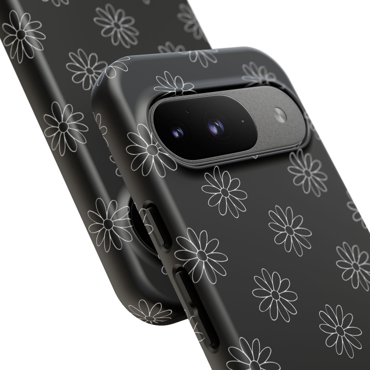 Black Daisy Floral Phone Case – Slim Protective Tough Case for Iphone, Samsung Galaxy and Pixel