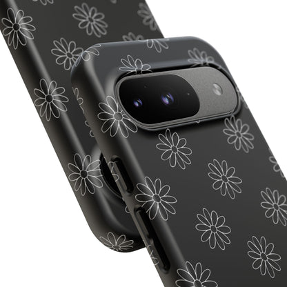 Black Daisy Floral Phone Case – Slim Protective Tough Case for Iphone, Samsung Galaxy and Pixel