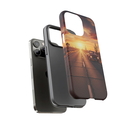Route 66 Sunset Desert Highway Phone Case – Road Trip Travel Aesthetic Tough Case