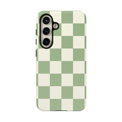 Sage Green Checkerboard Phone Case | Minimal Aesthetic Checkered iPhone & Samsung Tough Case