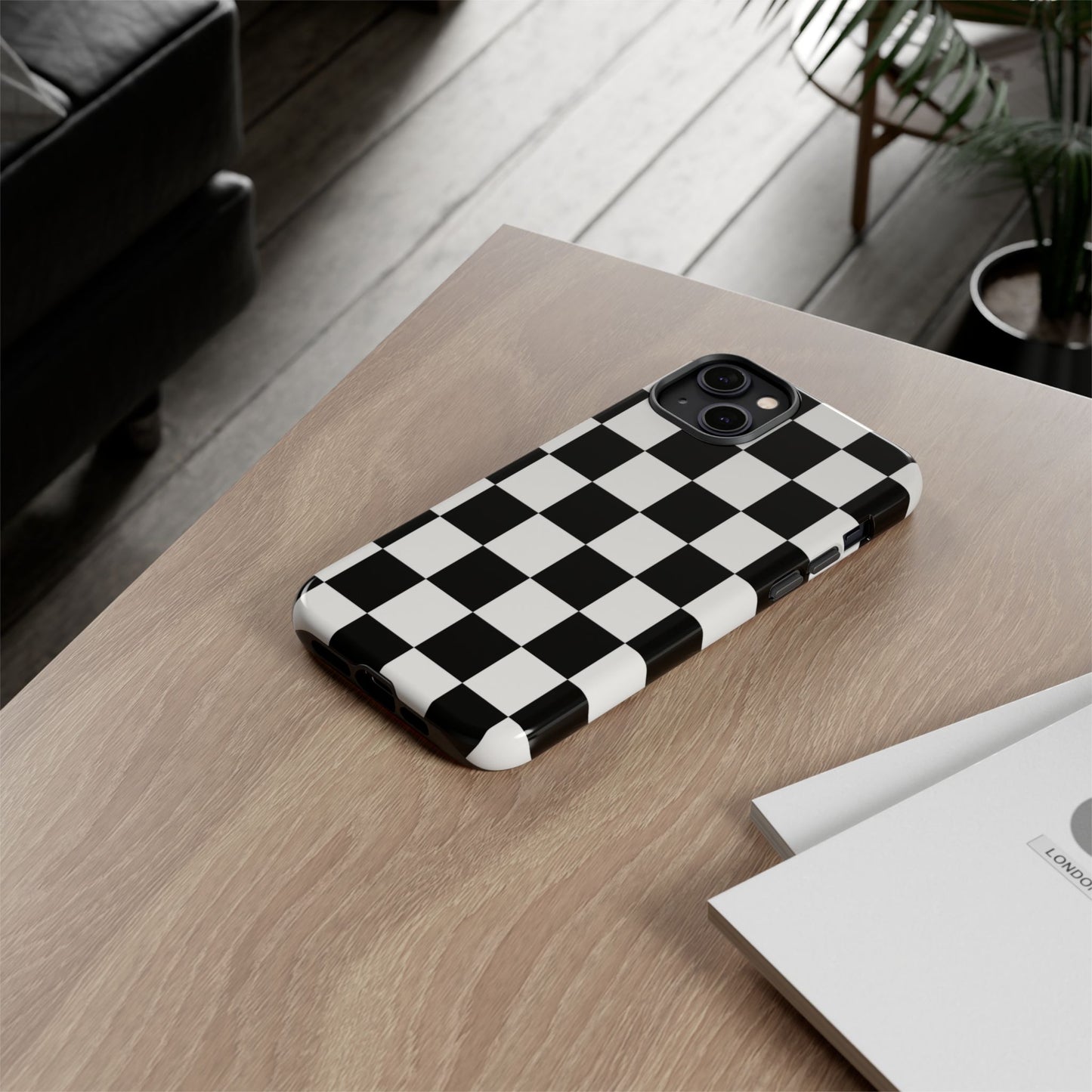 Black & White Checkerboard Phone Case – Classic Aesthetic Tough Protective Case