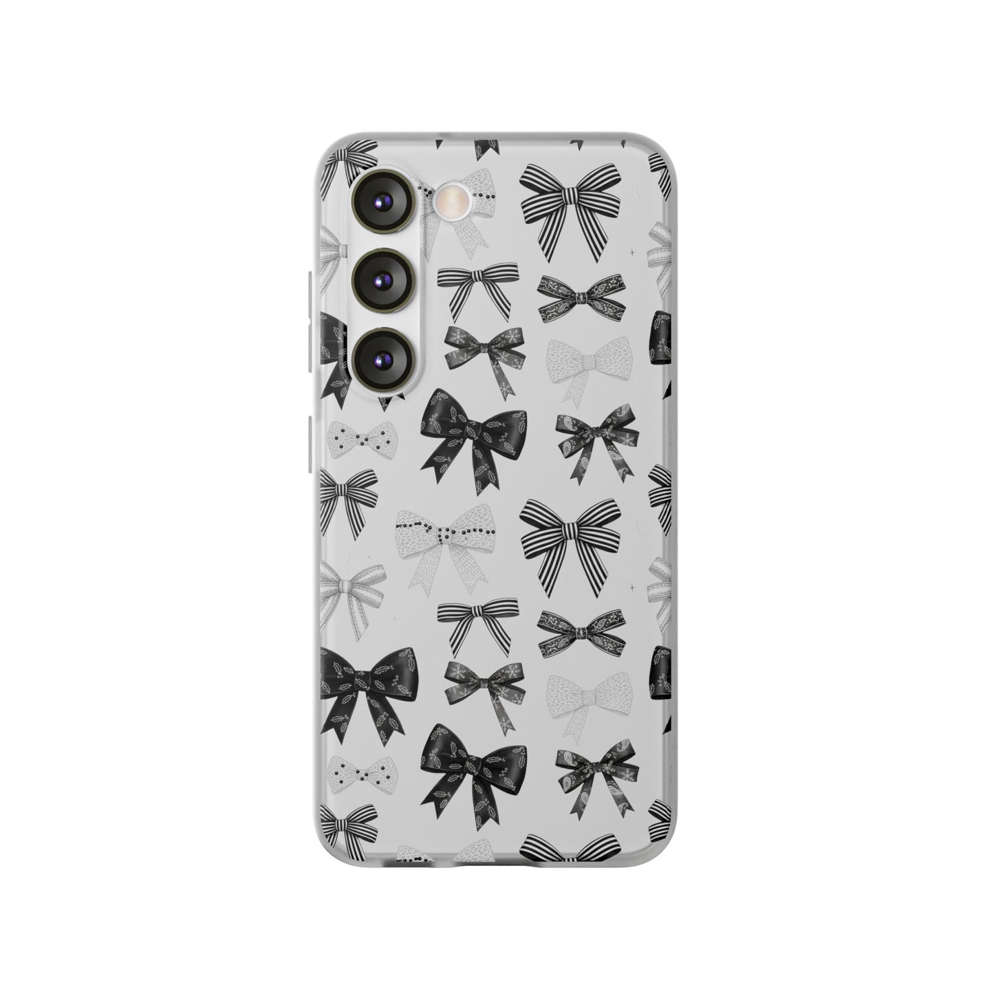 Black & White Bow Pattern Phone Case | Minimal Coquette Flexi Case