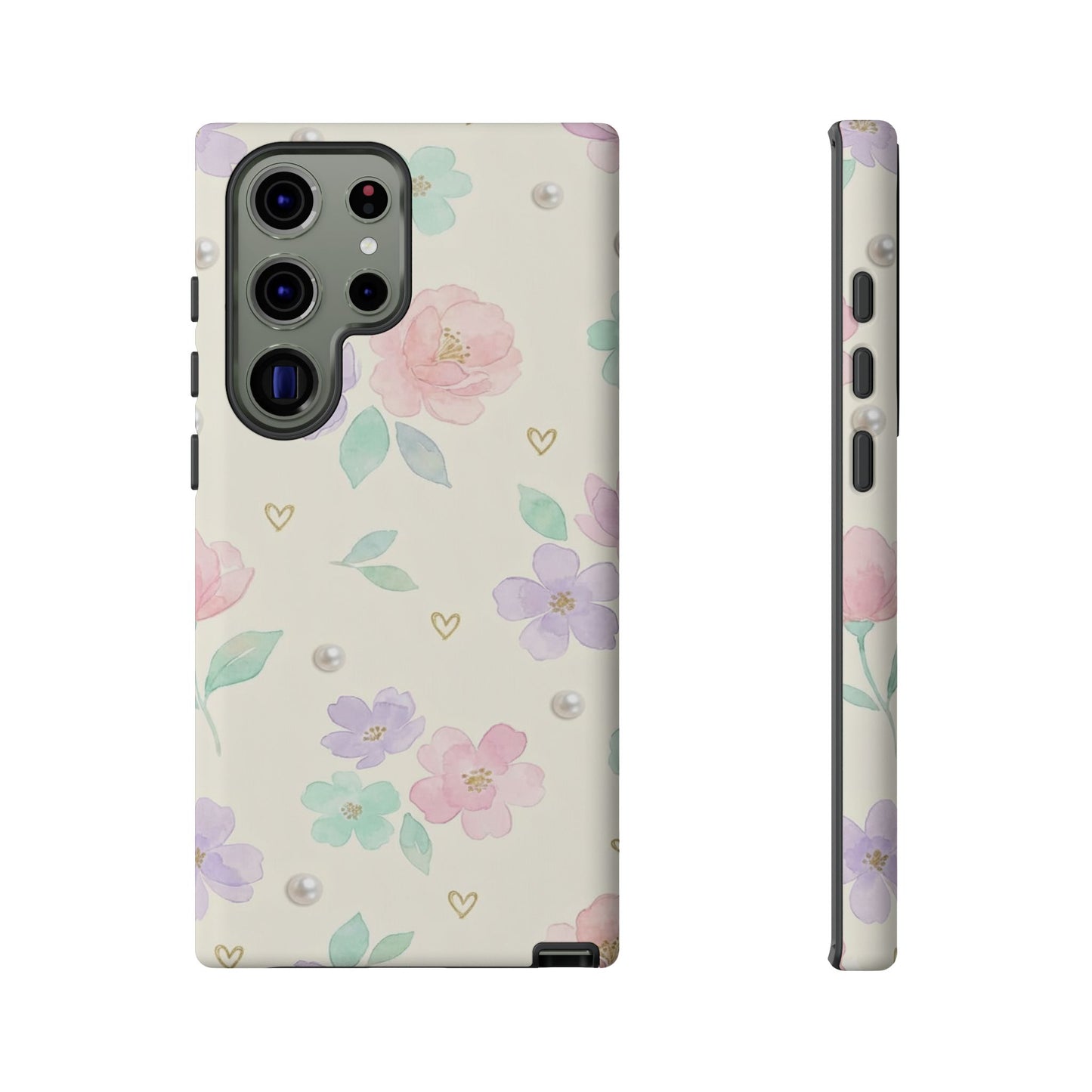 Pastel Floral Phone Case – Coquette Watercolor Flower Hearts Tough Case (iPhone, Samsung, Pixel)