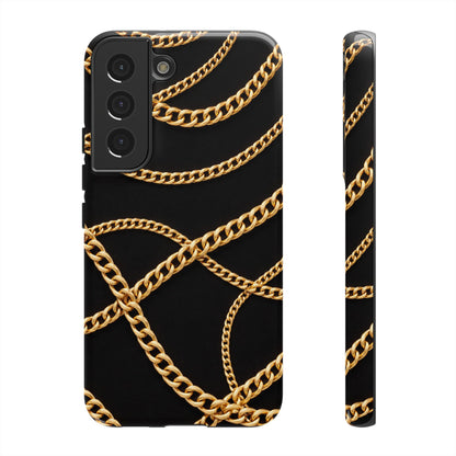 Luxury Gold Chain Phone Case – Black Designer Style Tough Protective Cover for Iphone, Samsung Galaxy and Pixel