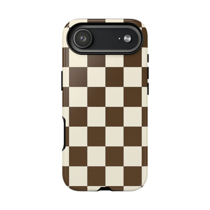 Mocha Checkerboard Phone Case | Neutral Aesthetic Tough Case