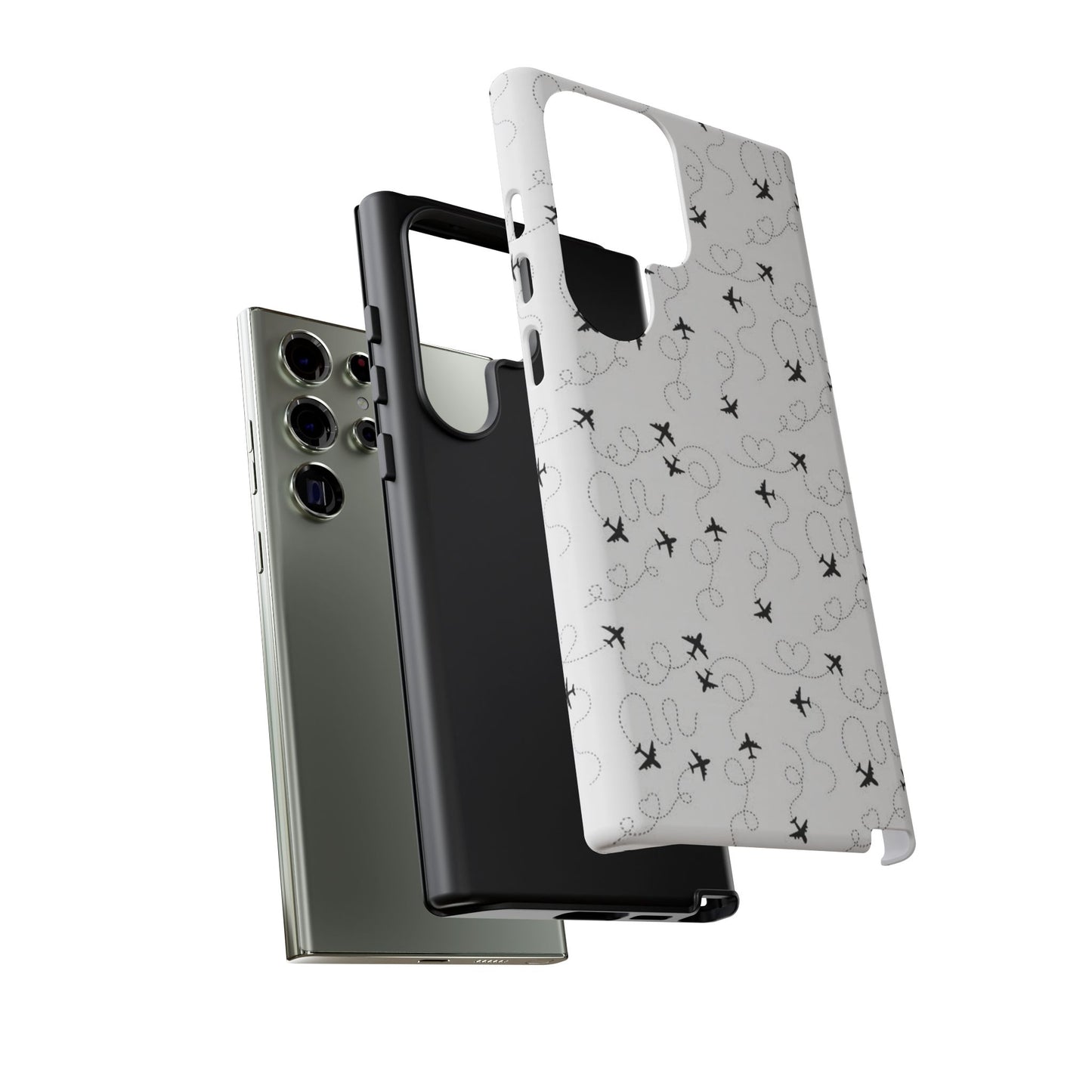 Minimal Paper Airplane Pattern Phone Case – Black White Aesthetic Tough Cover