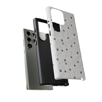 Minimal Paper Airplane Pattern Phone Case – Black White Aesthetic Tough Cover